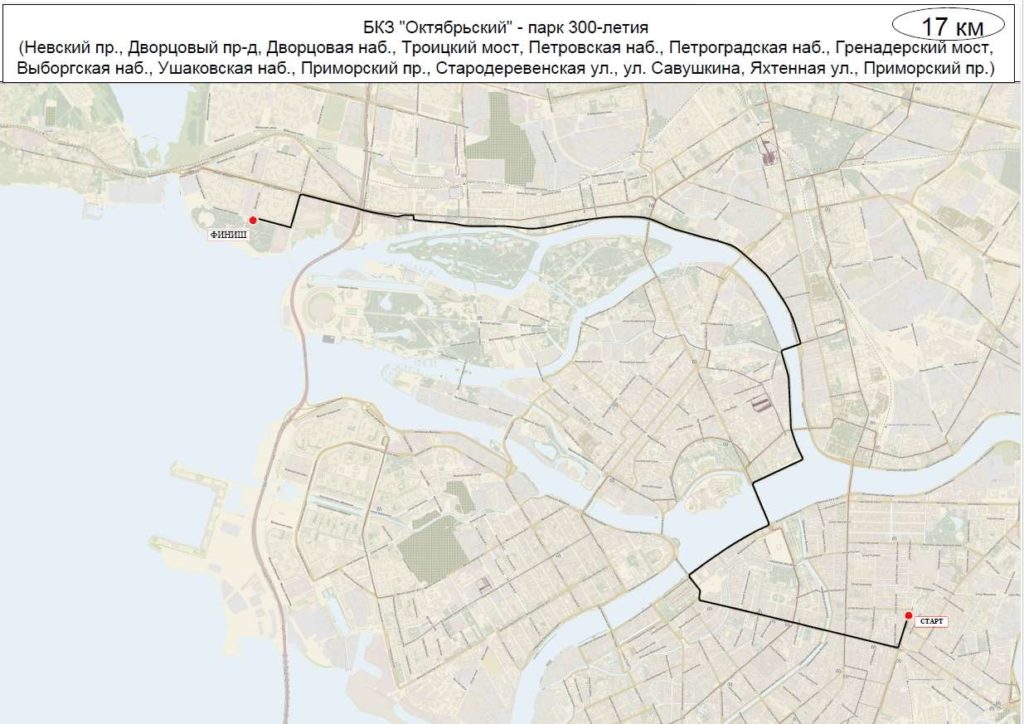 Карта велопробега. © Комитет по развитию транспортной инфраструктуры Санкт-Петербурга (https://krti.gov.spb.ru/)